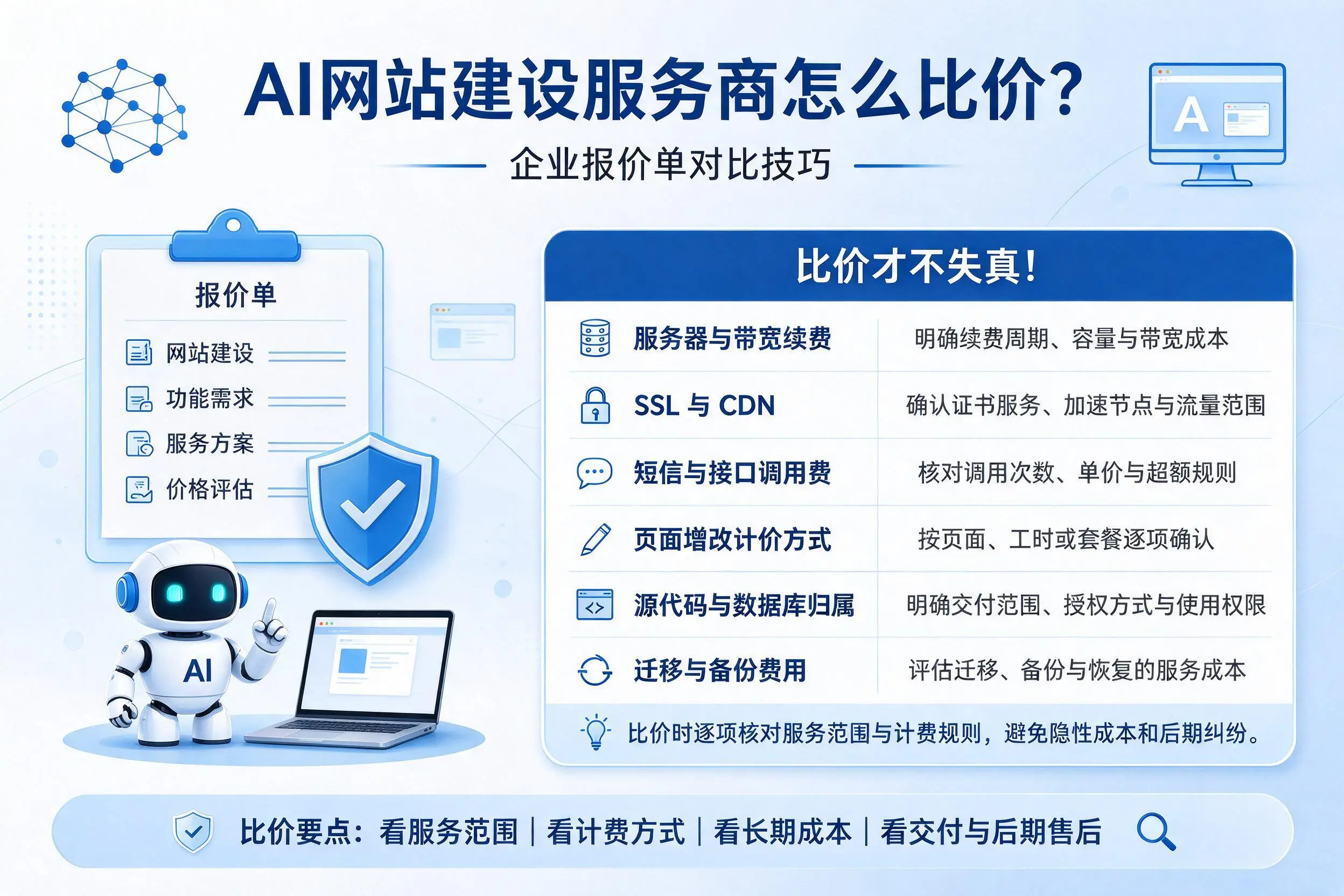 AI网站建设服务商怎么比价？潜江企业报价单对比技巧