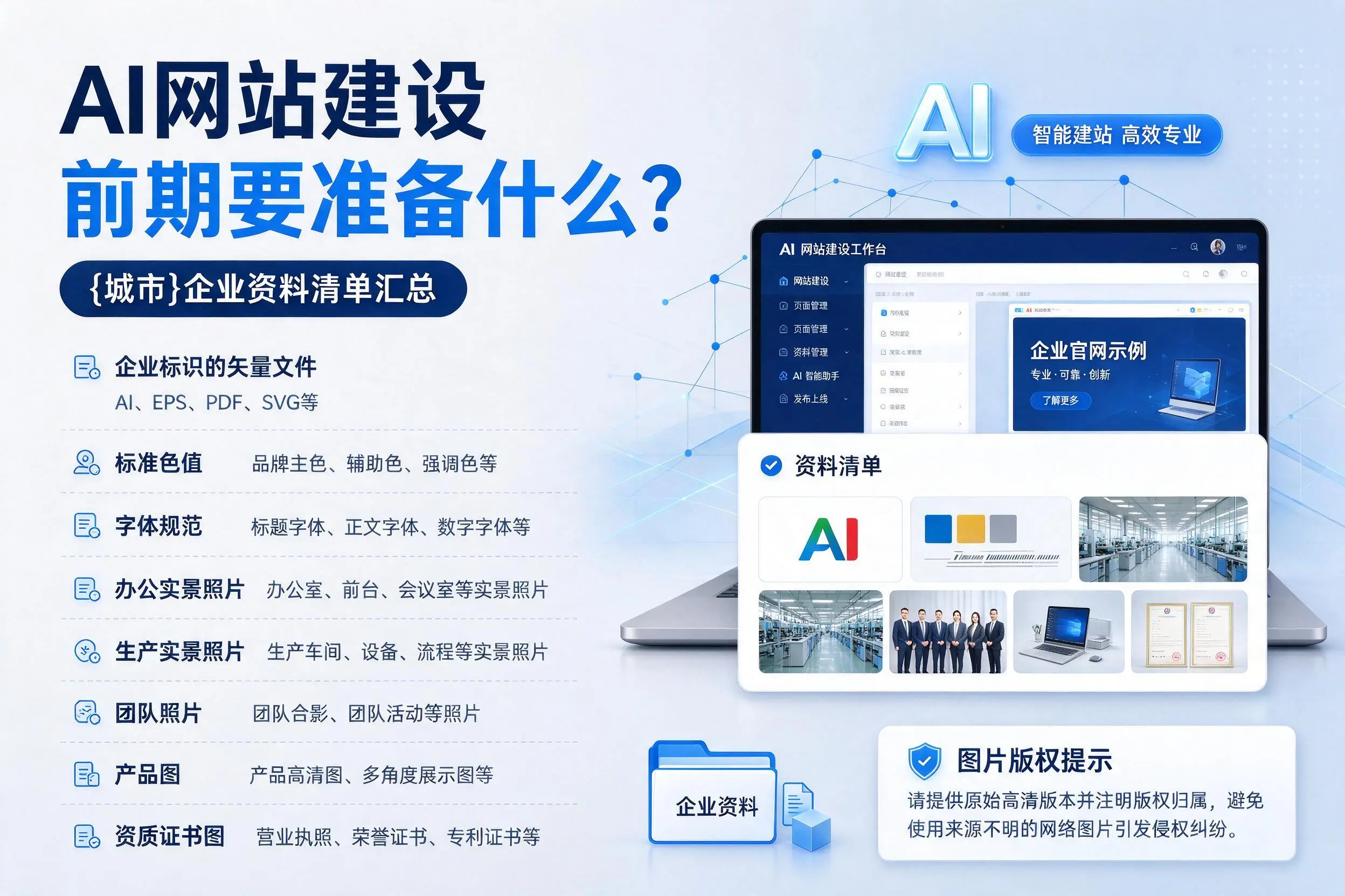 AI网站建设前期要准备什么？潜江企业资料清单汇总